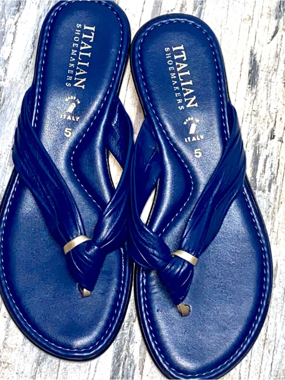 Italian Shoemakers Women's Deep Blue Braided Thong Sandals NWOB SIZE 5 Navy Blue